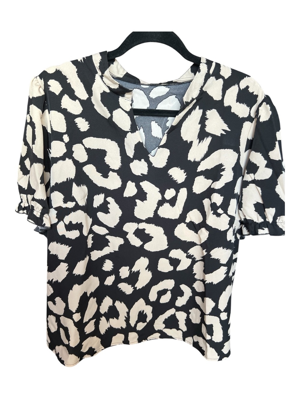 SHEIN Black & Cream Leopard-Print V-Neck Blouse